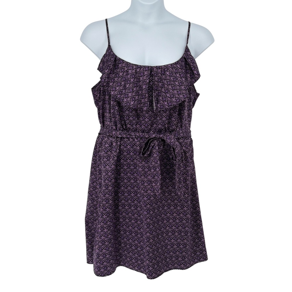 Gap Cami Mini Dress Purple Geometric Ruffle Tie Waist XXL